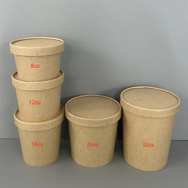 All sizes Kraft soup containers with paper lids